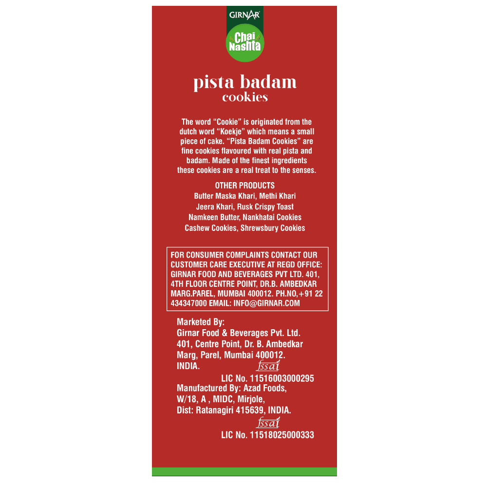 Girnar Chai Nashta - Pista Badam Cookies | Grocsy