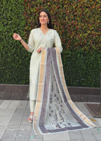 Lorenvalley Fashion Pista Roman Silk Hand Work Kurta Pant with Dupatta | Grocsy