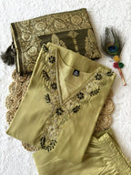 Lorenvalley Fashion Pista Roman Silk Hand Work Kurta Pant with Dupatta | Grocsy
