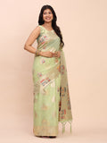 Anaita Rama Linen Woven Work Saree With Blouse | Grocsy