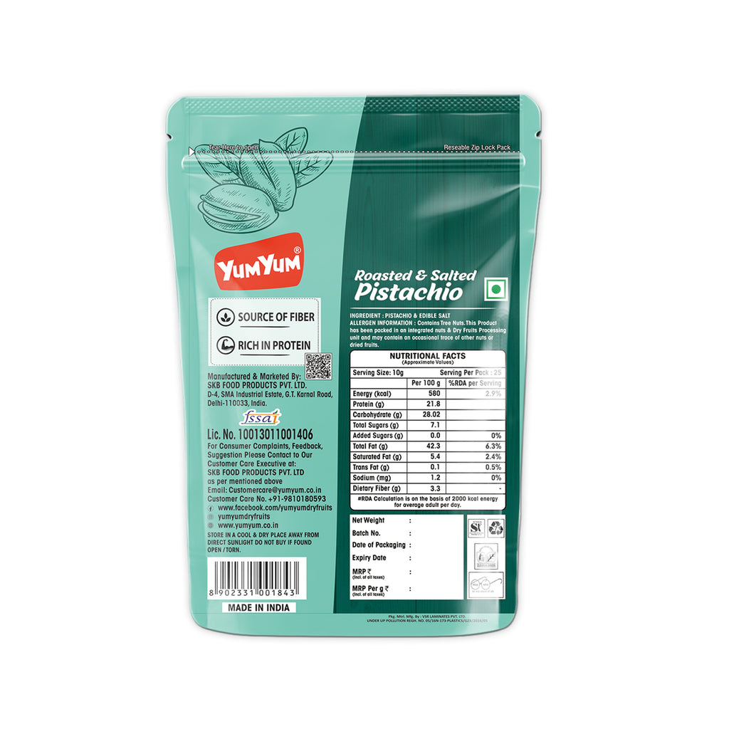 Yum Yum Roasted & Salted Pistachios Pouch | Grocsy