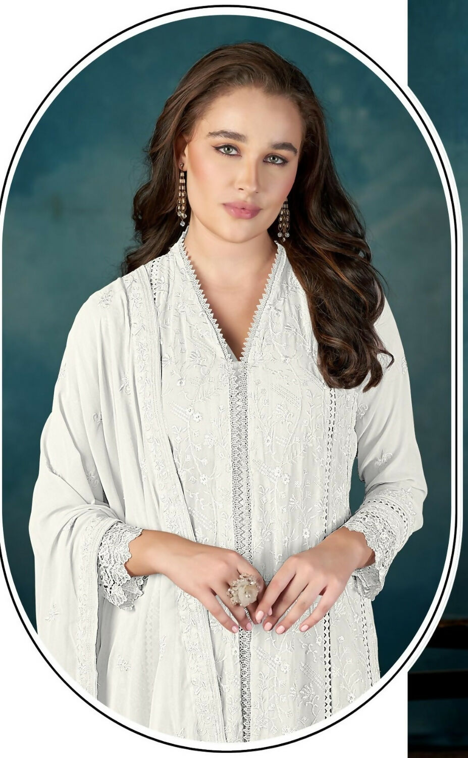 Anaita White Heavy Faux Georgette Stitched Suit with Embroidered Sequence Work | Grocsy