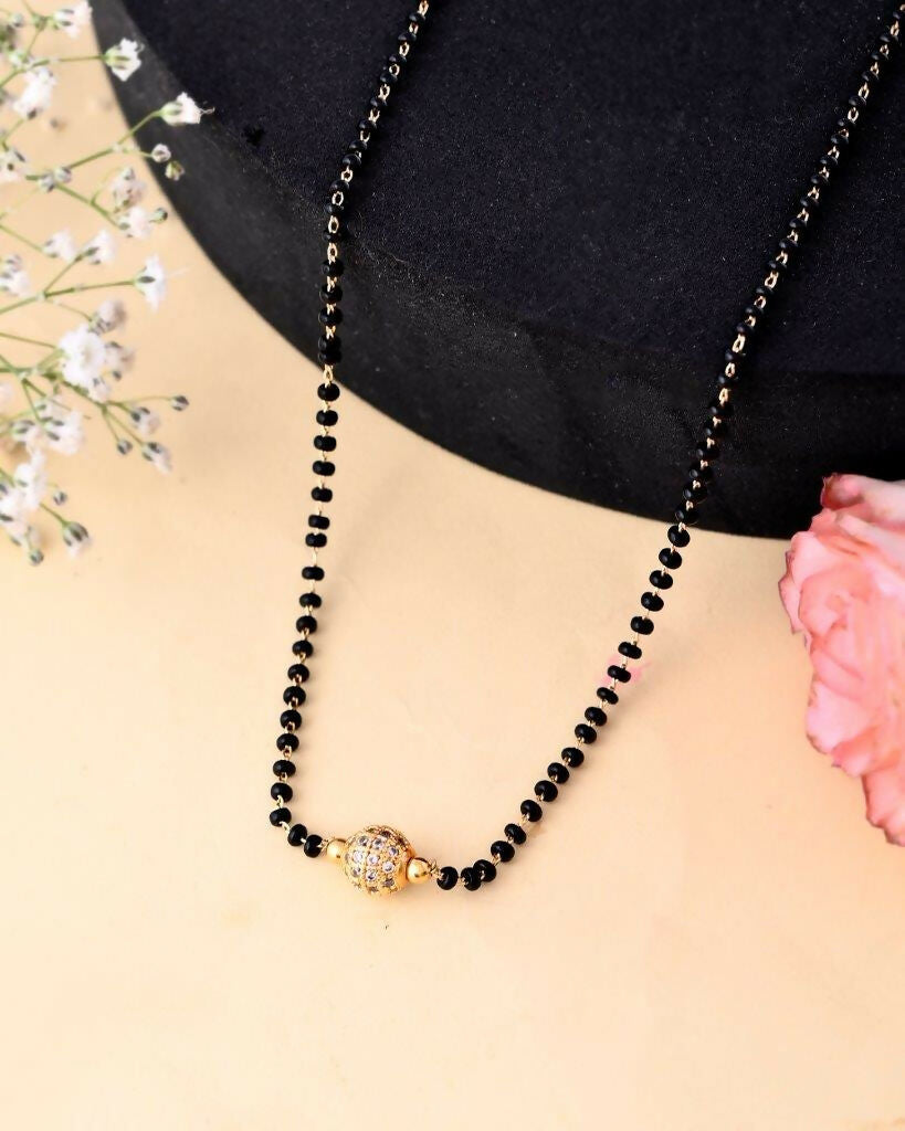 VOJ Gold-Polished AD-Studded & Beaded Mangalsutra | Grocsy