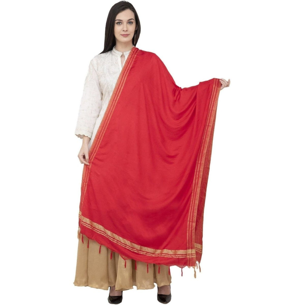 A R Silk Golden Border Regular Dupatta Red Color Dupatta or Chunni | Grocsy