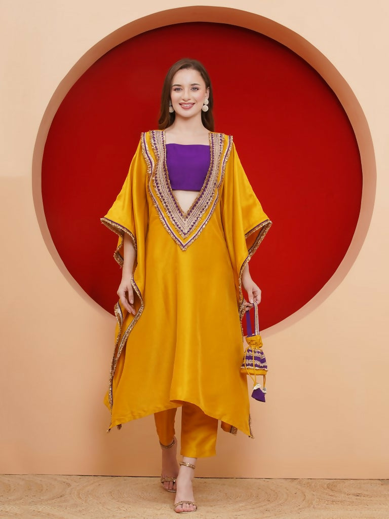 Joban Fashion Yelow Kaftaan Set with ineer and Potli | Grocsy