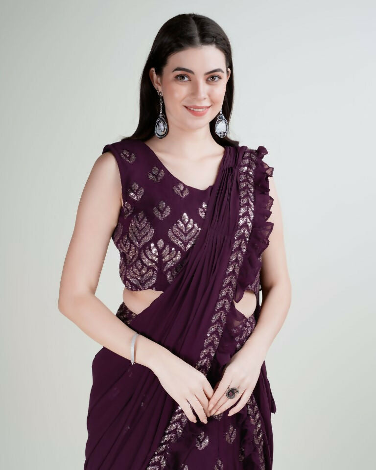 Purple Georgette Sequence Embroidered Lehenga Choli with Dupatta - Tanya | Grocsy