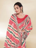 Off White Georgette Bandhani Printed,Embroidery Work Saree - Bandhan | Grocsy