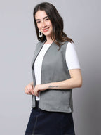 Even Apparels Grey Polyblend Open Front Women's Waistcoat | Grocsy
