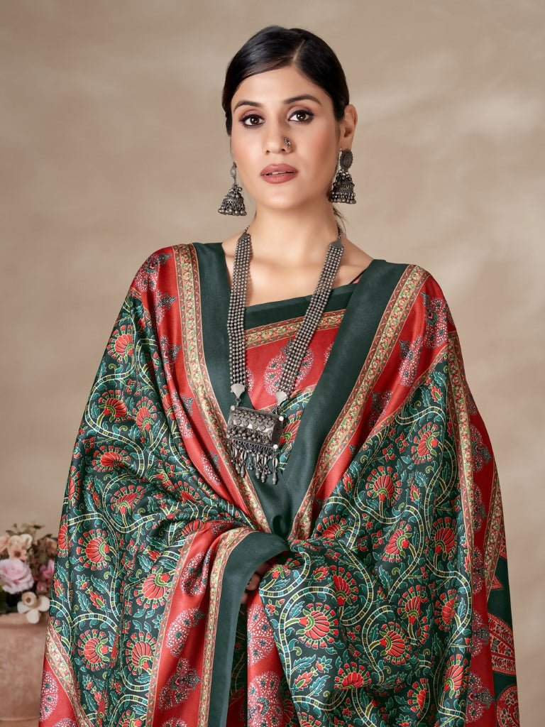 Aayaa Designer Winter Collection Printed Saree With Shawl - Multi Color | Grocsy