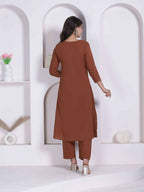 Miravan Womens Brown Floral Printed Angrakha Style Kurta With Palazzo | Grocsy