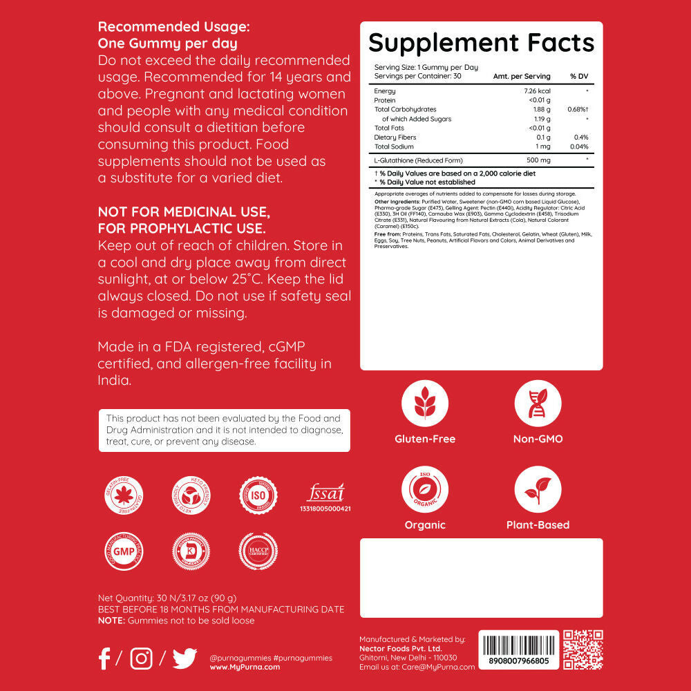 Purna Gummies Glutathione Cola Flavour Gummies for Skin Brightening | Grocsy