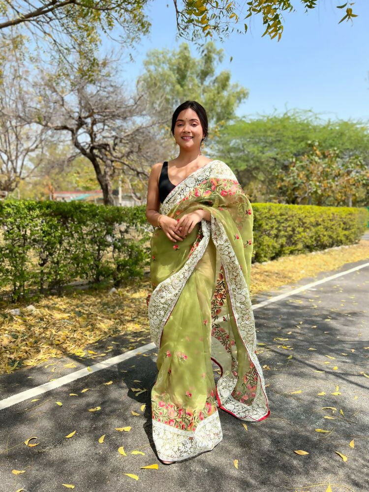 Vamsee Riddhi-Siddhi -1 Green Organza Saree | Grocsy