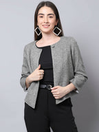 Even Apparels Grey Pure Wool Open Front Statement Women's Jacket | Grocsy