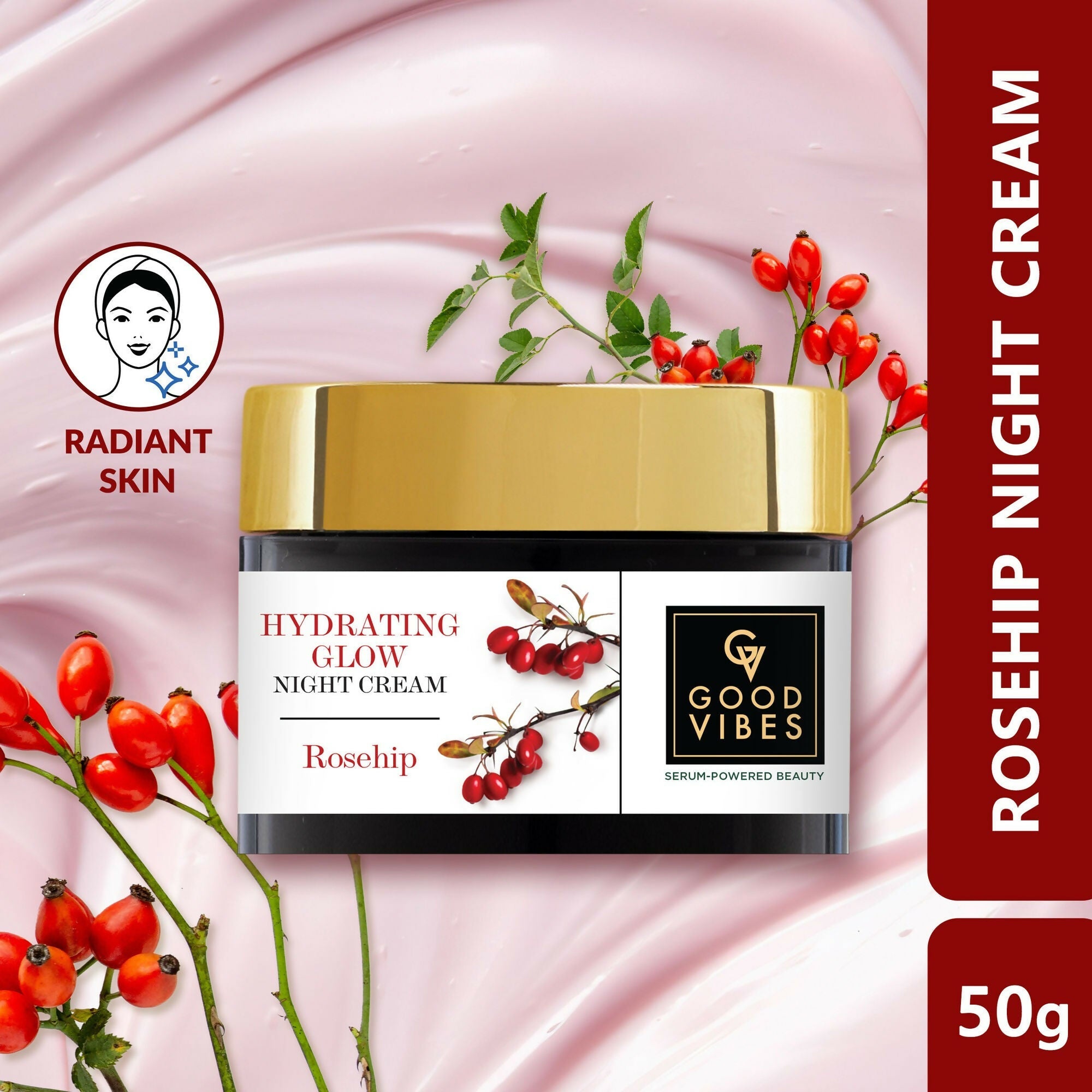 Good Vibes Rosehip Hydrating Glow Night Cream - Nourshing, Skin renewing, Sleep treatment | Grocsy