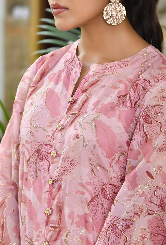 Vaasva Women's Pink Organza Digital Printed Cord Set | Grocsy