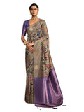 Joban Fashion Powder Blue Soft Silk Weaving Fabric With Digital Jamdani Print With Jacquard Rich Pallu & Blouse With Spring Tassels | Grocsy