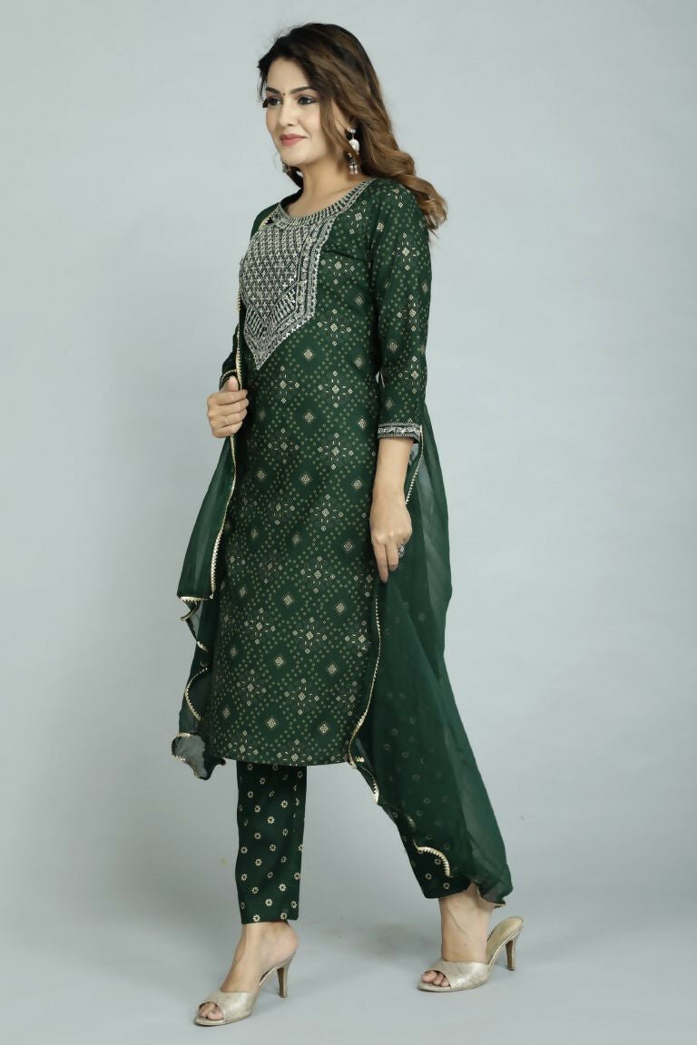 Alvano Women's Attractive And Stylish Rayon A Line Kurta With Pant And Dupatta | Grocsy