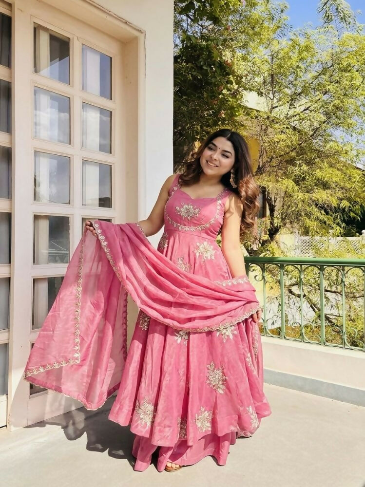 Teeya Creation New Womens Trendy Embroidery Sequence Work Pink Kurta Set | Grocsy