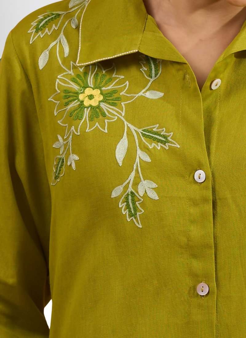 Joban Fashion Green Cotton, Linen Embroidered Readymade Cord Set | Grocsy