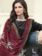 Jyoti Fashion Women's Black Velvet Floral Digital Printed Kurta with Trouser & Dupatta | Grocsy