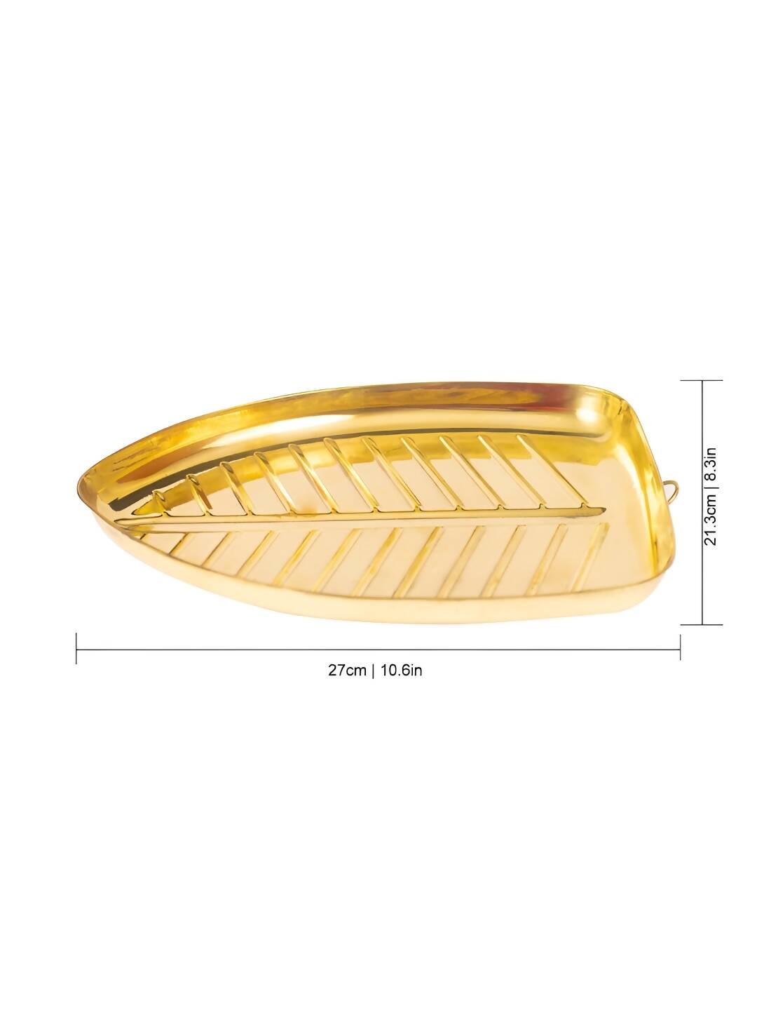 Spillbox Gold-Toned Brass Textured Banana-leaf Shaped Thali Pooja Essential | Grocsy