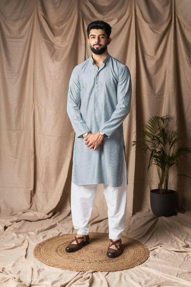 Light Blue Rayon Thread Embroidery Work Kurta Set - Mahotsav | Grocsy