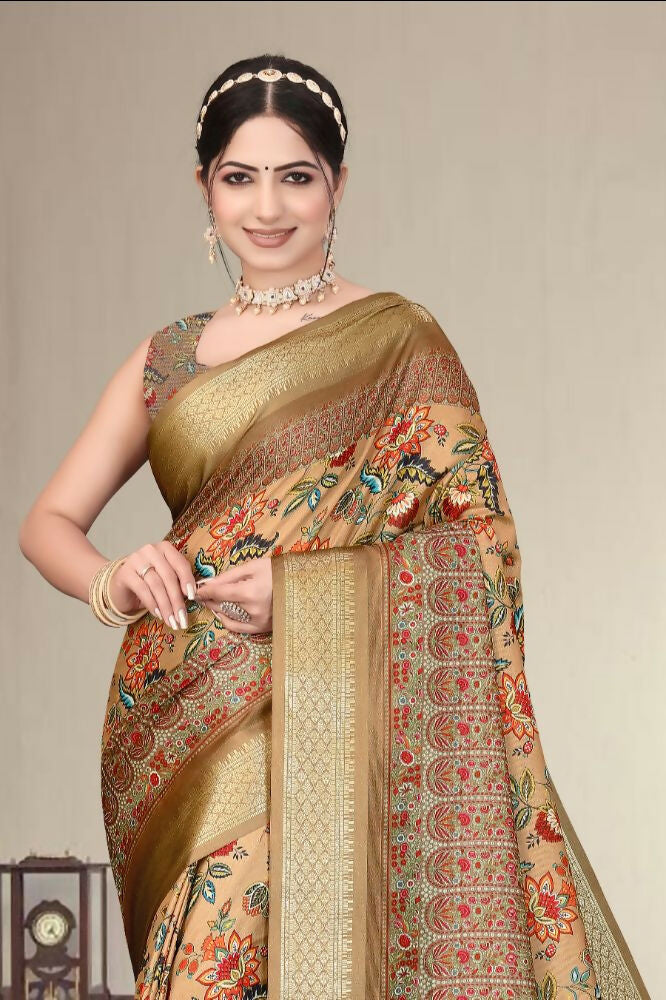 PR Fashion Multi Heavy Rich Cotton Silk Digital Print & Jacquard Saree | Grocsy