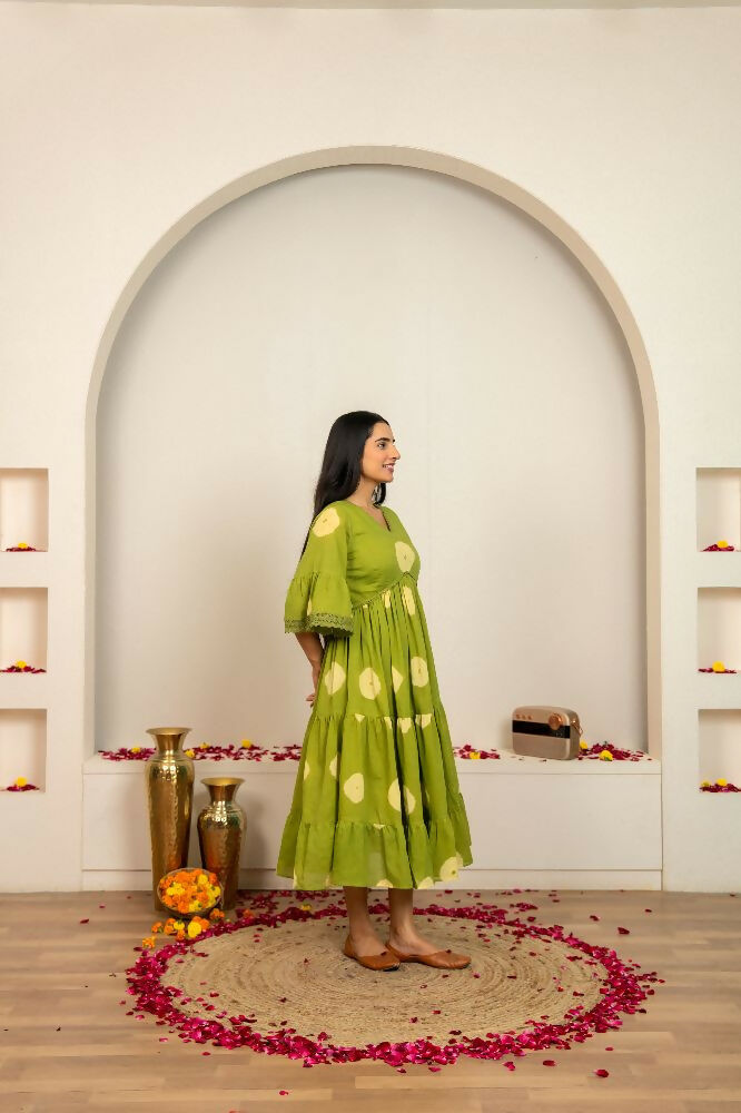 Joban Fashion Green Tie & Dye Cotton Dress | Grocsy