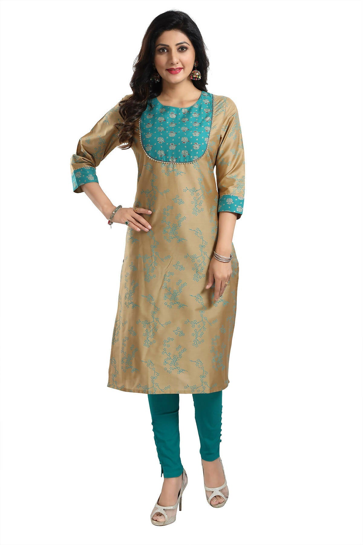 Snehal Creations Beige Cotton Silk Tunic for Women | Grocsy