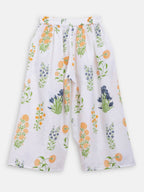 Ahalyaa Off White Cotton Printed Kids Top and Palazzo With Net Jacket For Girls | Grocsy