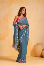 Vamsee Priya Blue Georgette Silk Saree | Grocsy