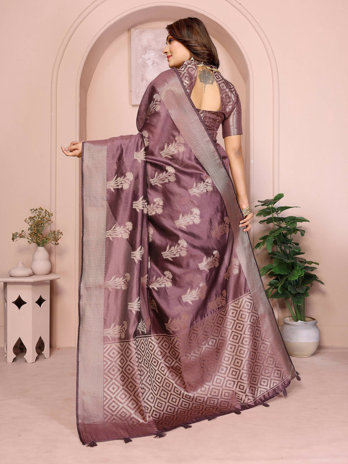 Aastha Fashion Purple Soft Organza Silk Weaving Saree | Grocsy
