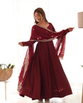 Lehenga Mart Wedding Wear Anarkali Suit With Dupatta - Maroon | Grocsy