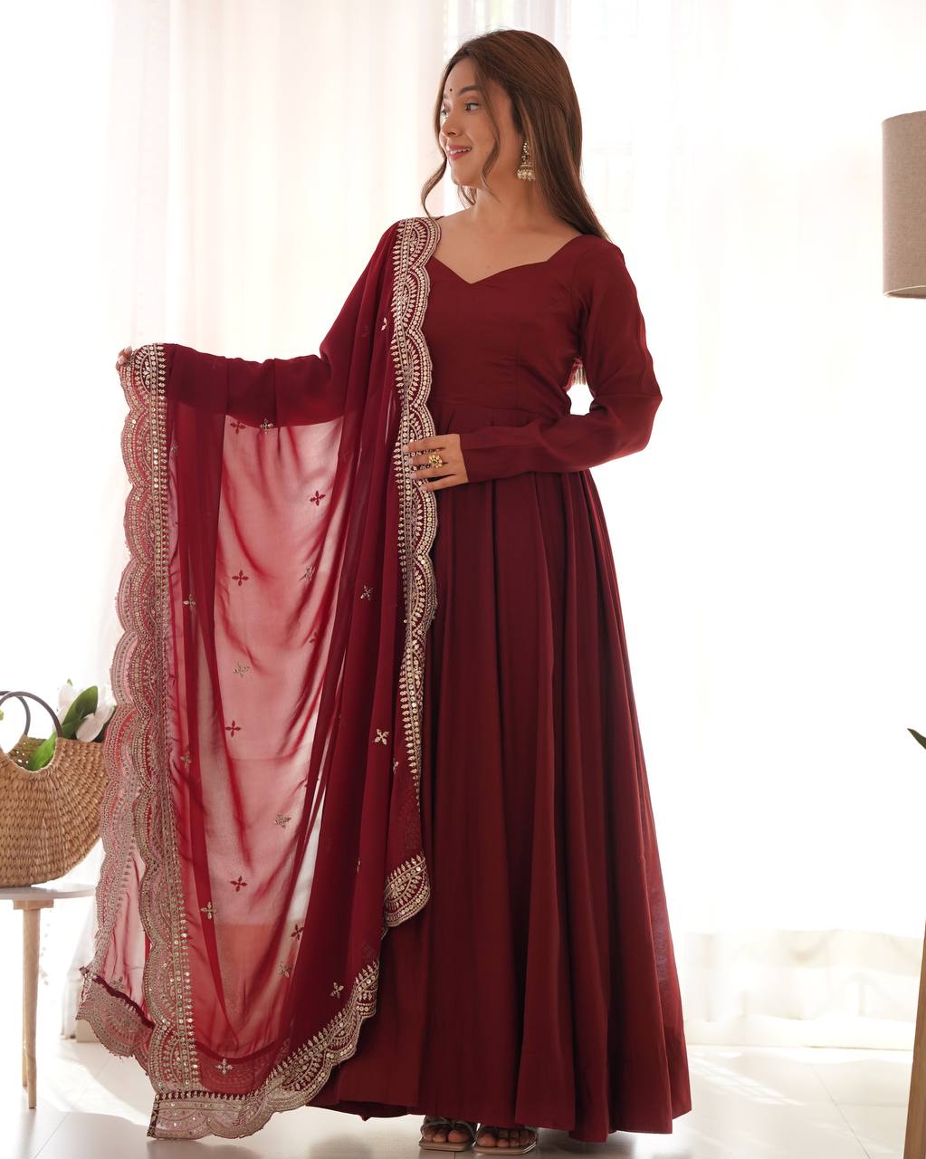 Lehenga Mart Wedding Wear Anarkali Suit With Dupatta - Maroon | Grocsy