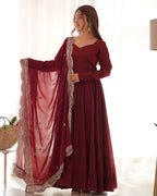 Lehenga Mart Wedding Wear Anarkali Suit With Dupatta - Maroon | Grocsy