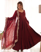 Lehenga Mart Wedding Wear Anarkali Suit With Dupatta - Maroon | Grocsy