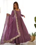 Lehenga Mart Wedding Wear Anarkali Suit With Dupatta - Mauve Pink | Grocsy