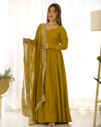 Lehenga Mart Wedding Wear Anarkali Suit With Dupatta - Mustard | Grocsy