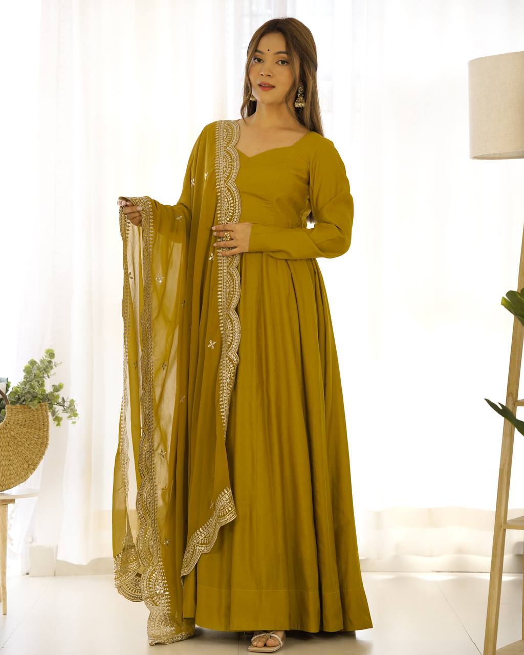 Lehenga Mart Wedding Wear Anarkali Suit With Dupatta - Mustard | Grocsy