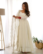 Lehenga Mart Wedding Wear Anarkali Suit With Dupatta - Off White | Grocsy