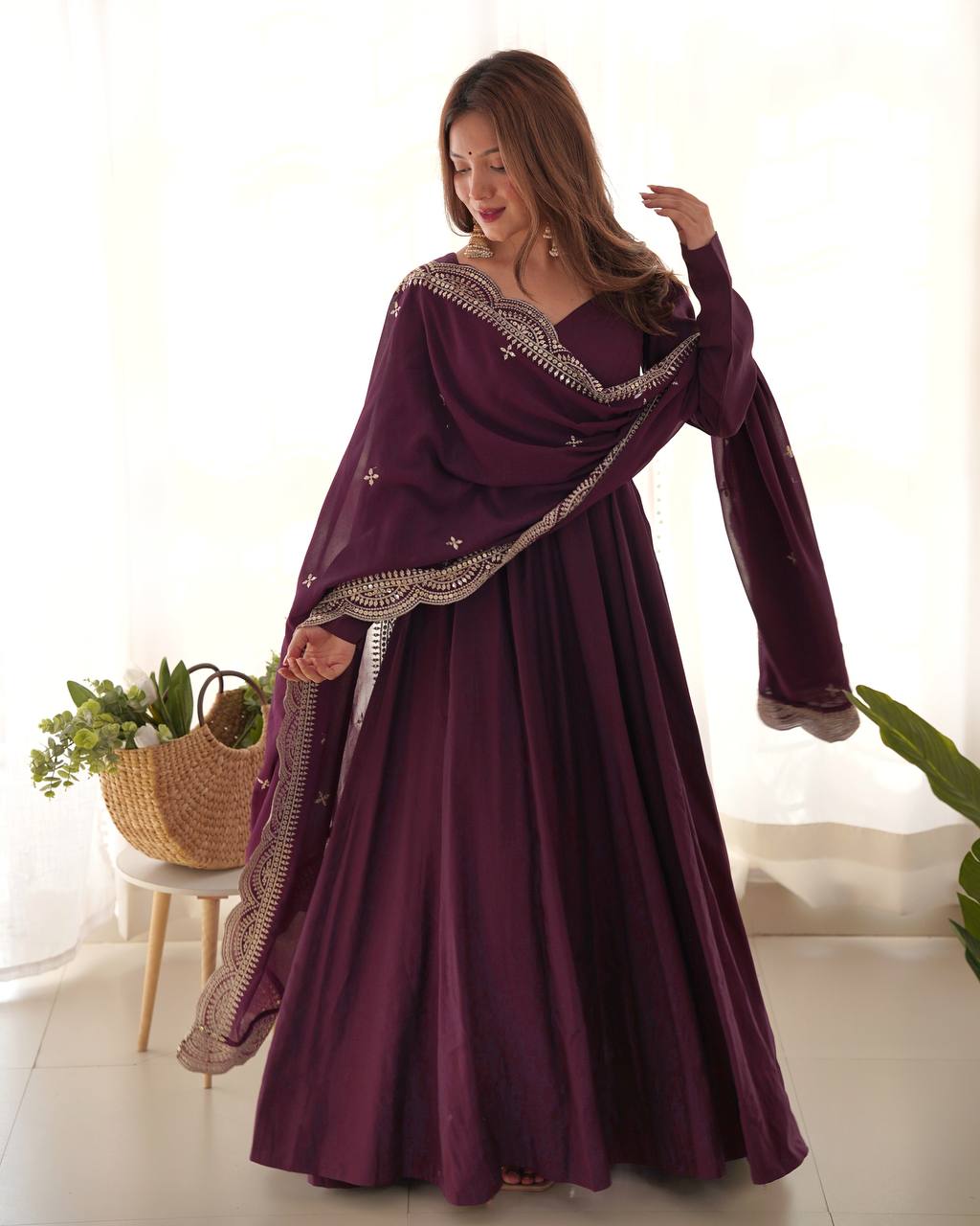Lehenga Mart Wedding Wear Anarkali Suit With Dupatta - Wine | Grocsy