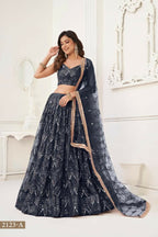 Aastha Fashion Black Butterfly Net Tone To Tone Thread Work, Sequence Work And Original Mirror Work Embroidery Wedding Wear Lehenga Choli | Grocsy