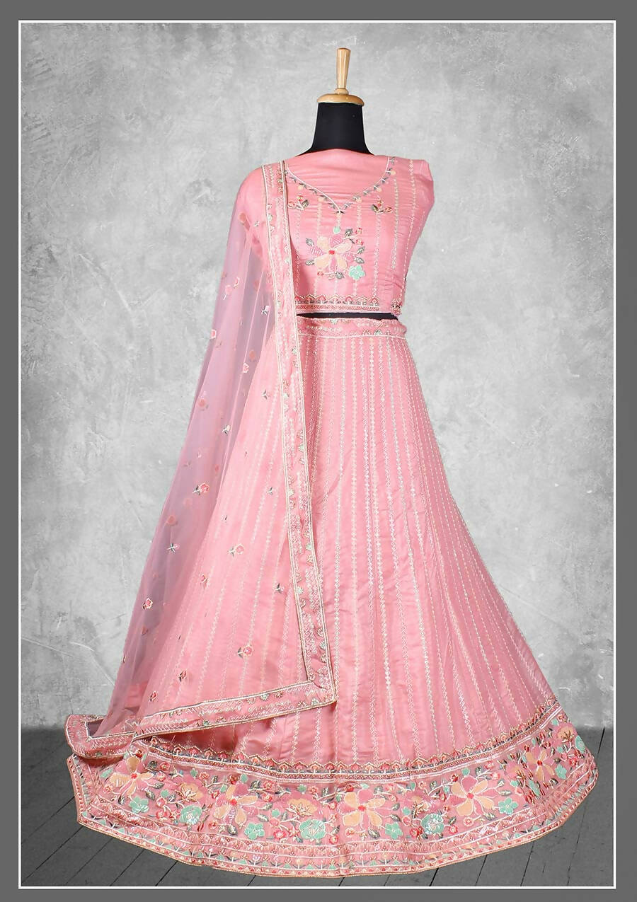 Light Pink Georgette Embroidery & Sequence Work Semi-Stitched Lehenga Choli - Nimaya Kangan | Grocsy