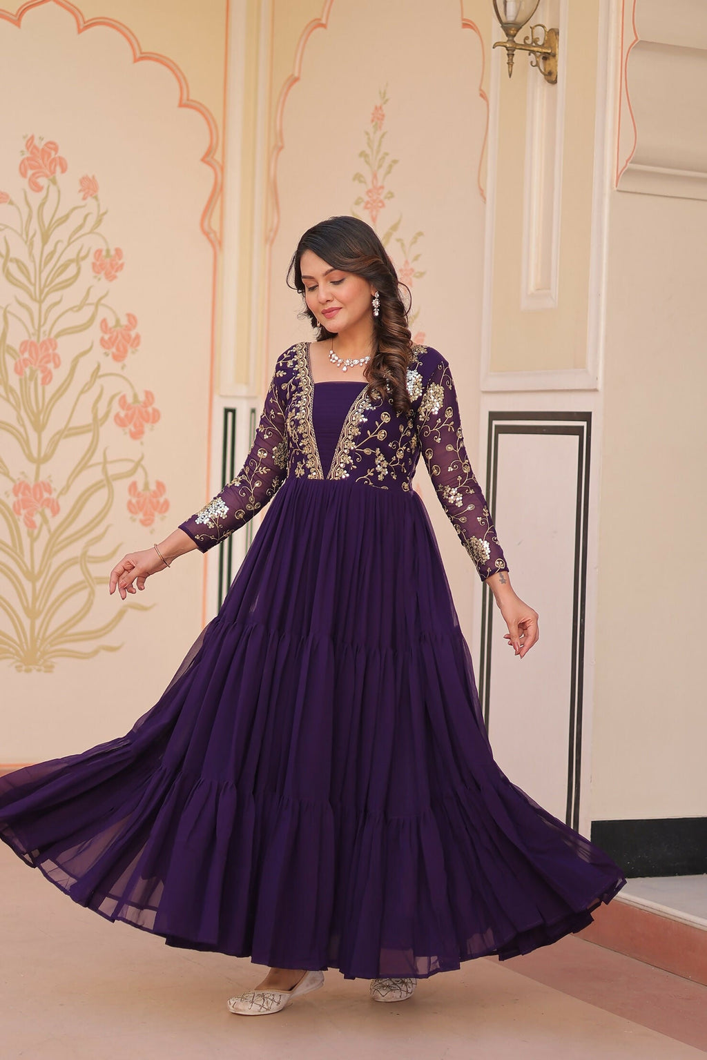 Joban Fashion Purple Georgette Sequence Embroidery Work Dress | Grocsy