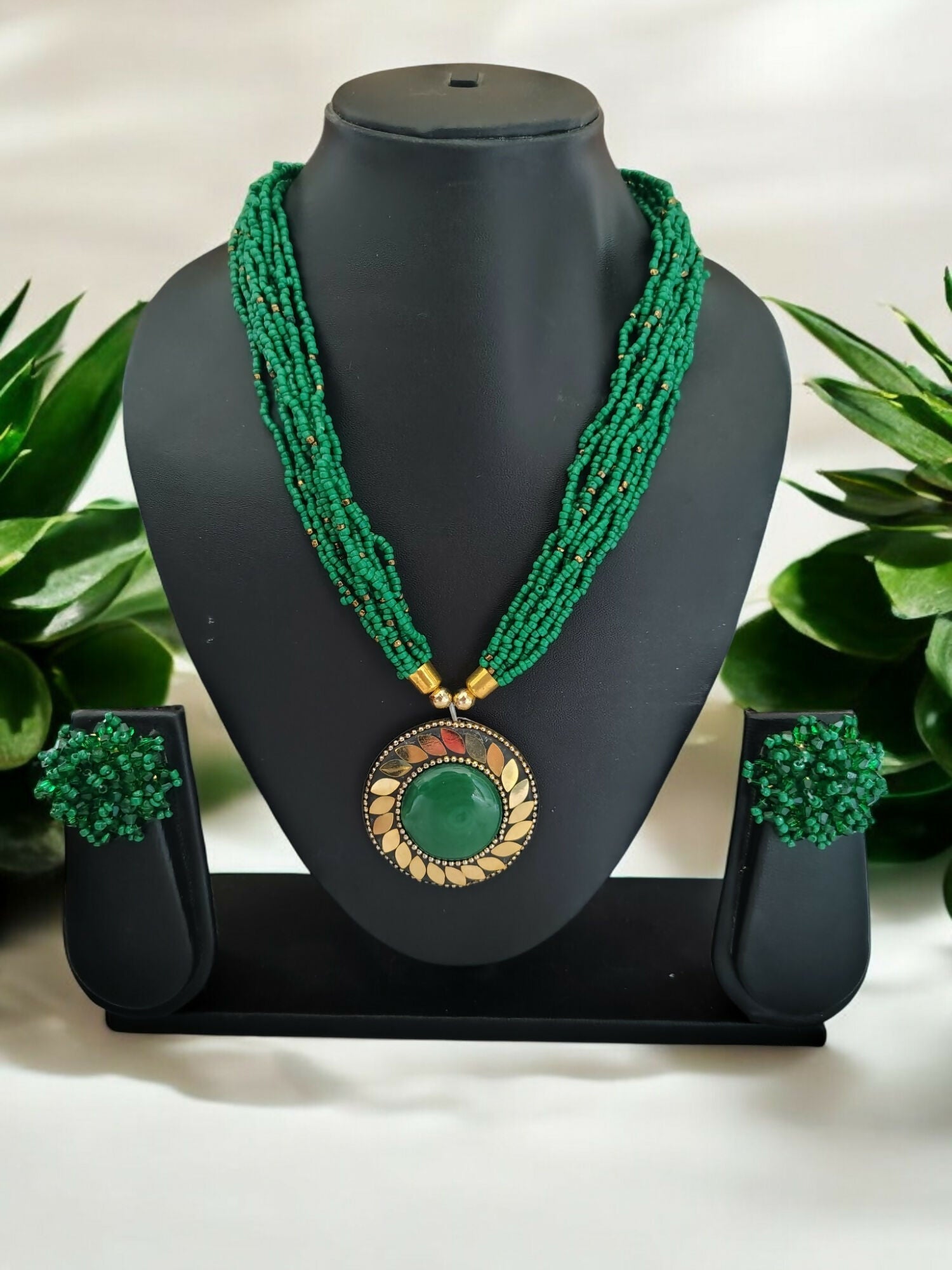 Inhanns All-Day Statement Beaded Necklace Set - Green | Grocsy