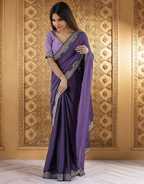 Lorenvalley Fashion Lavender Rangoli Silk with Coding Lace Work Saree with Blouse | Grocsy
