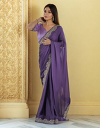 Lorenvalley Fashion Lavender Rangoli Silk with Coding Lace Work Saree with Blouse | Grocsy