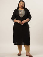 Yufta Black Embroidered Kurta Plus Size Women | Grocsy