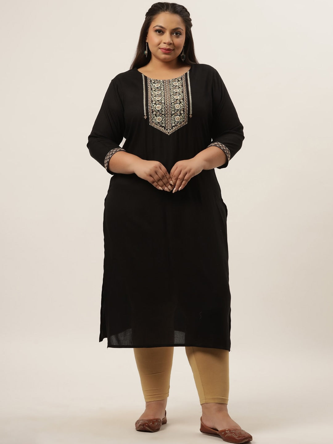 Yufta Black Embroidered Kurta Plus Size Women | Grocsy