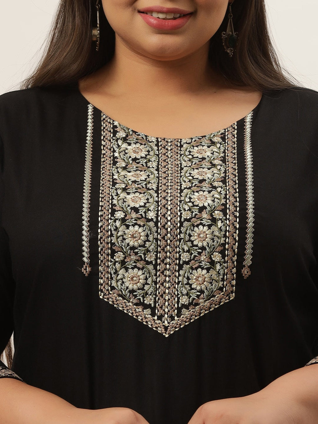 Yufta Black Embroidered Kurta Plus Size Women | Grocsy